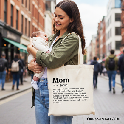 Mom Definition Canvas Tote Bag, Funny Mothers Day Gift Shopper